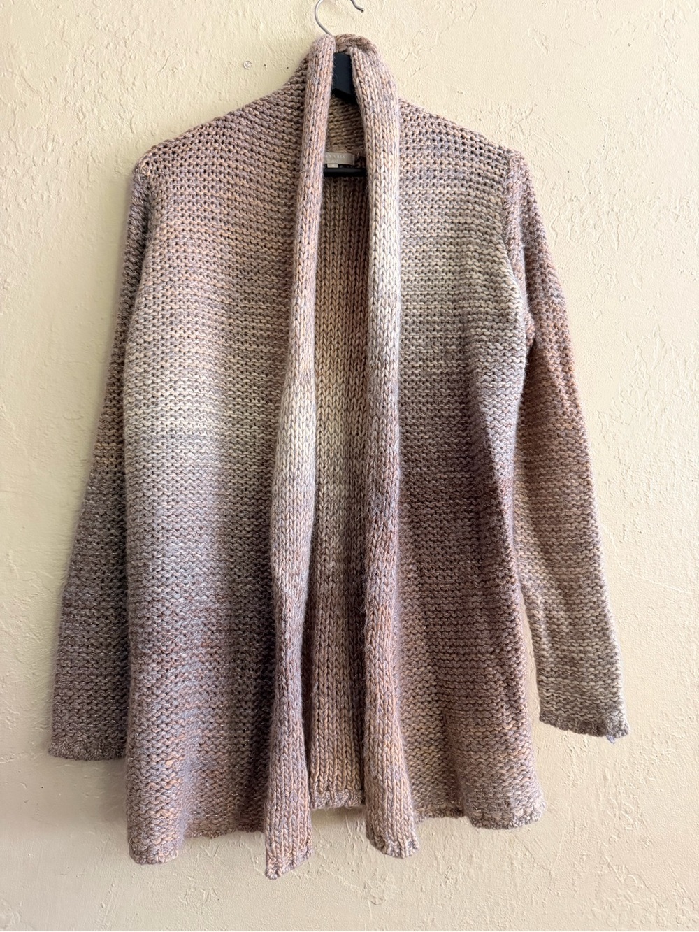 Joan Vass Open-Front Knit Cardigan in Taupe Blend
